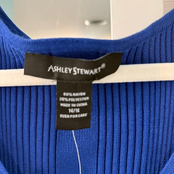 Ashley Stewart Sodalite Blue Rib Knit Midi Dress 14/16 NWT Belted - Picture 4 of 8